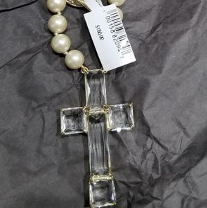 Heidi Daus original pearl and crystal cross necklace. New with tag.